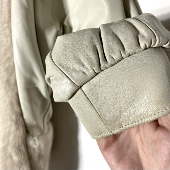 Vintage Oversized Beige Leather Tan Fur zip Front Jacket Coat XXL - Picture 7 of 16